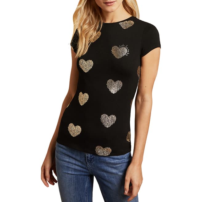 Ted Baker Black Yyinsie Heart Foil Fitted Tee