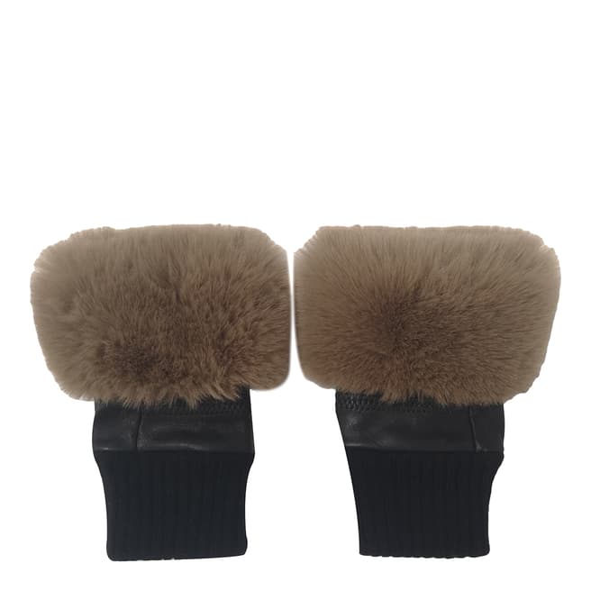 JayLey Collection Brown Fingerless Gloves with Faux Fur Trim