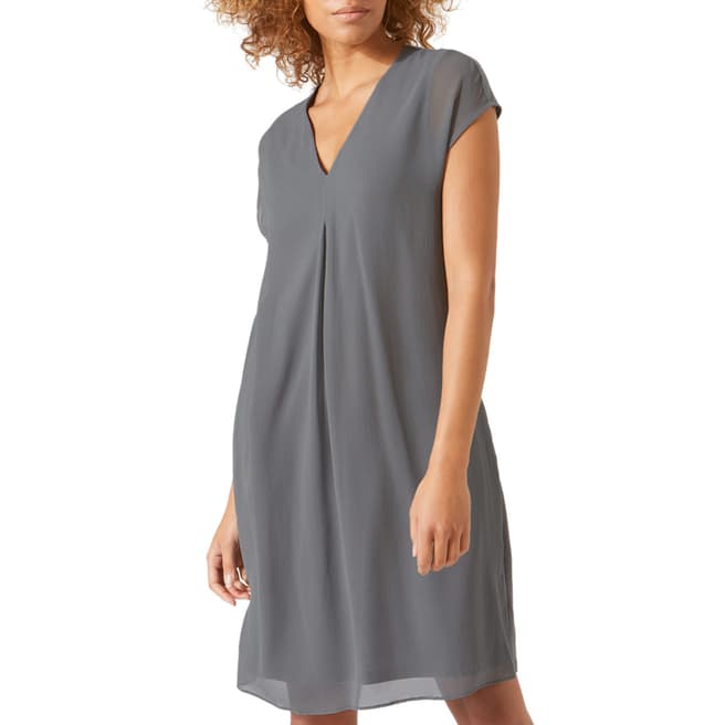 Jigsaw Grey Pleat Front Silk Flare Dress