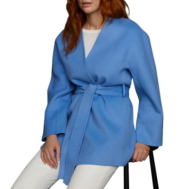 Jigsaw Blue Double Face Wrap Wool Blend Coat