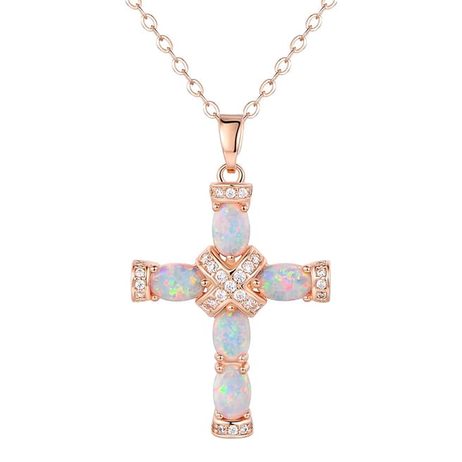 Liv Oliver 18K Rose Gold Opal Cross Necklace