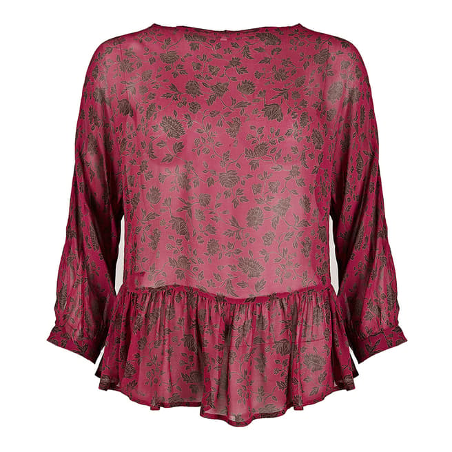 BY IRIS Red Itson Print Frill Top
