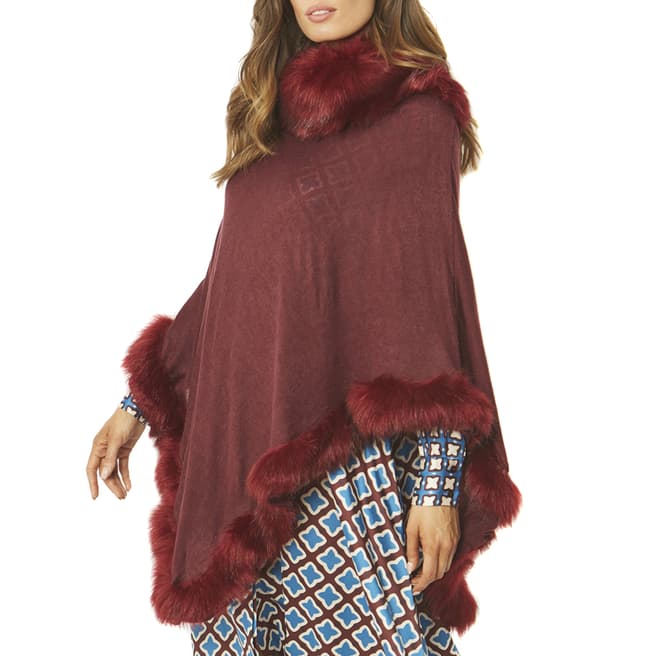 JayLey Collection Red Poncho with Faux Fur Trim