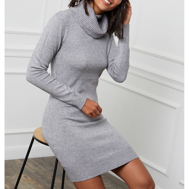 SOFT CASHMERE Grey Cashmere Blend Fitted Dress