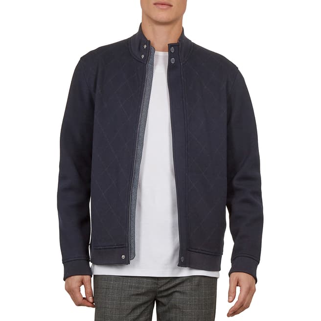 Ted Baker Navy Honeycomb Quilted Zip Through Jacket
