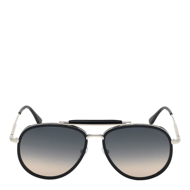 Tom Ford Men's Black and Silver/Blue Tom Ford Sunglasses 60mm