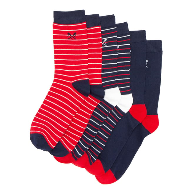 Crew Clothing Red/Navy 3 Pack Stripe Socks 