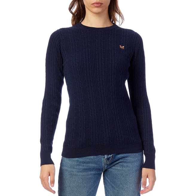 Crew Clothing Navy Cotton Cable Knit Jumper