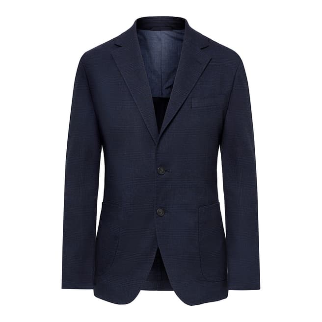 Hackett London Blue Check Brushed Cotton Tailored Jacket
