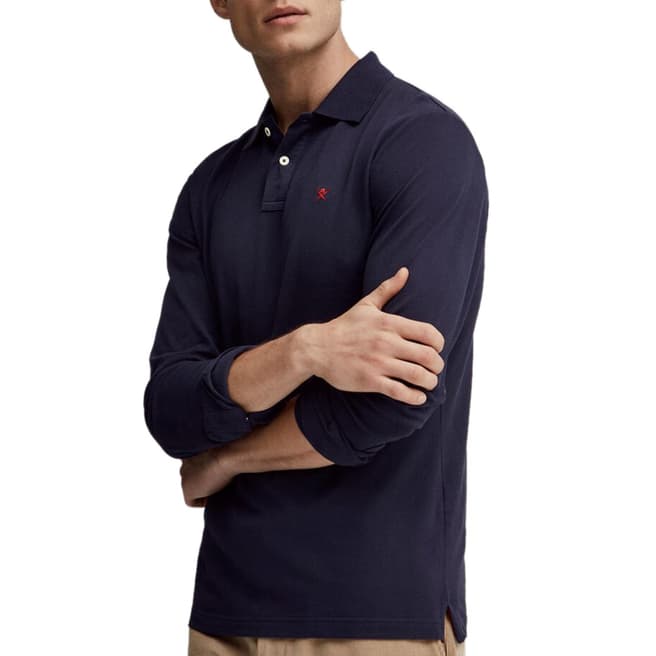 Hackett London Navy Logo Slim Long Sleeve Polo Shirt