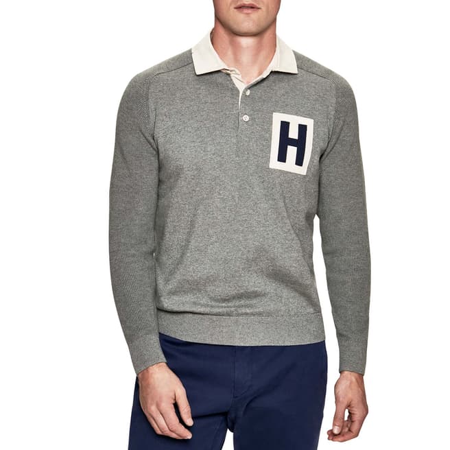 Hackett London Grey Archive Knit Rugby Shirt
