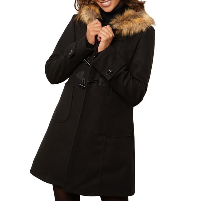 Comptoir du Manteau Black Wool Blend Faux Fur Coat