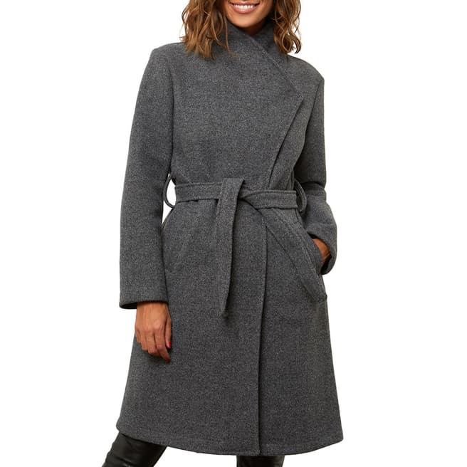 Comptoir du Manteau Grey Wool Blend Wrap Coat