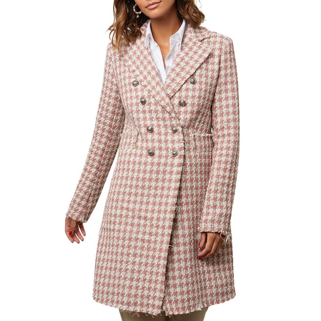 Comptoir du Manteau Pink Wool Blend Dogtooth Coat