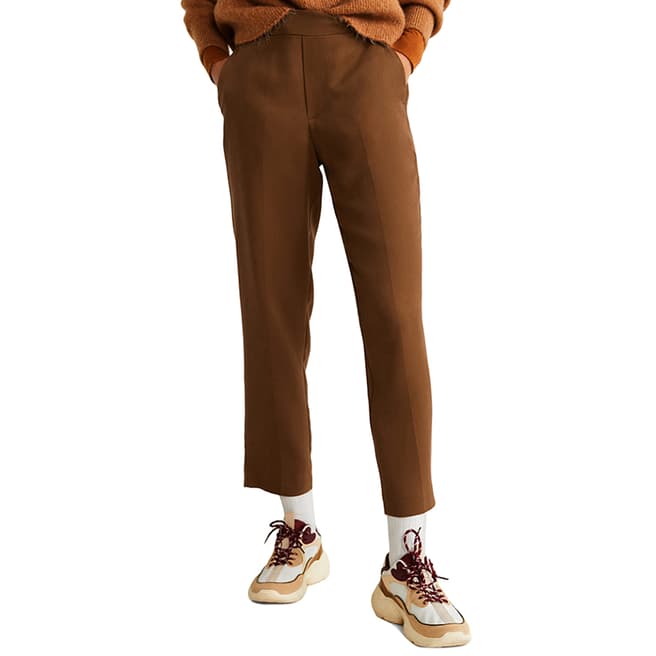 Mango Medium Brown Drawstring Waist Straight Trousers