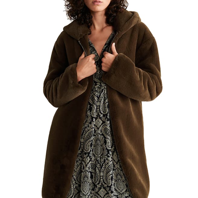 Mango Brown Hooded Faux-Fur Coat