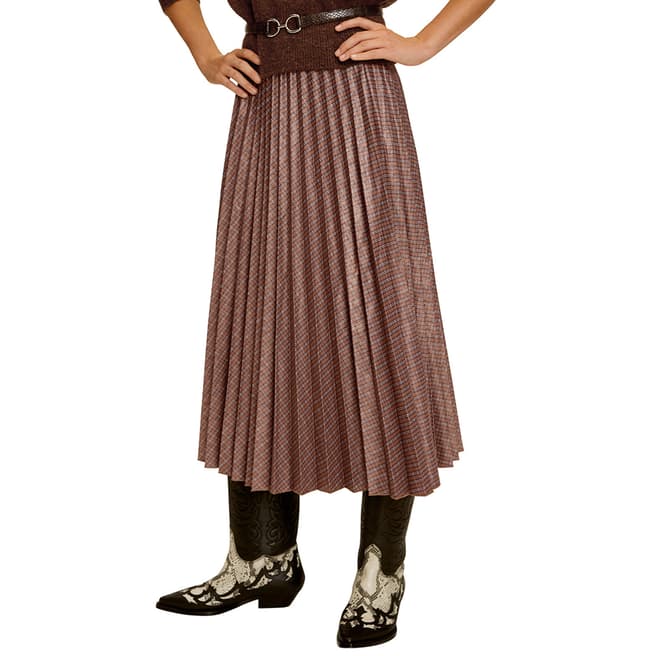 Mango Brown Printed Pleated Skirt