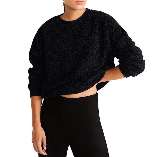 Mango Black Contrasting Sheepskin Sweatshirt