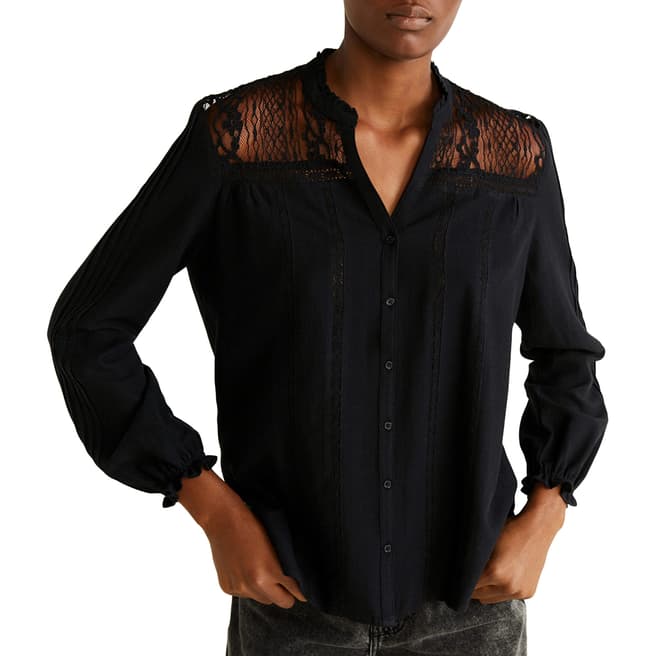 Mango Black Lace Cotton-Blend Shirt