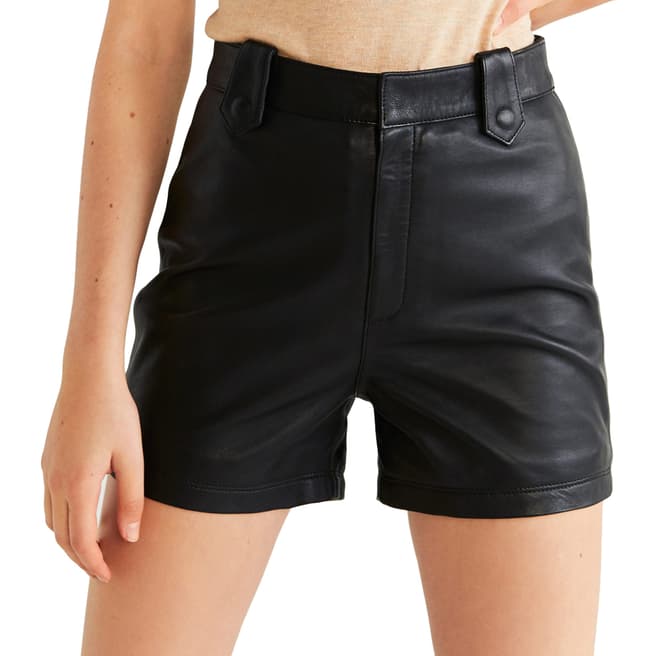 Mango Black High-Waist Leather Shorts