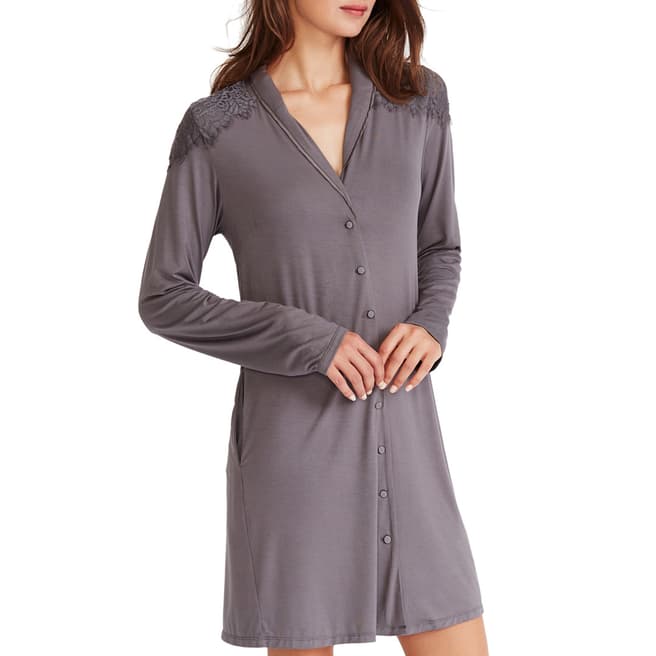 Promise Grey Alice Buttoned Long Sleeve Nightdress In Modal