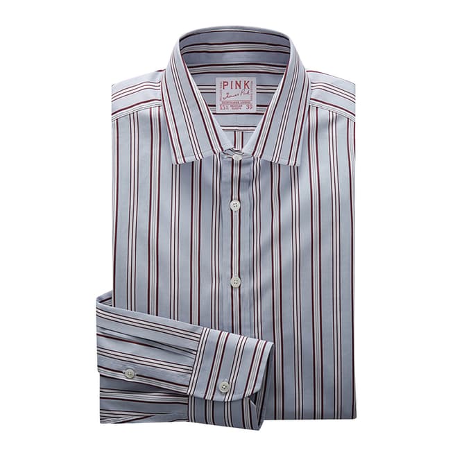 Thomas Pink Blue Supraluxe Stripe Tailored Fit Shirt