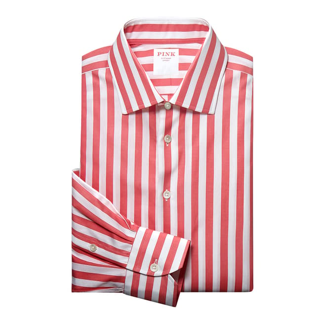 Thomas Pink Red Superior Stripe Tailored Fit Shirt