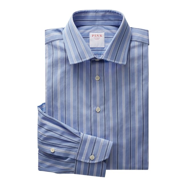 Thomas Pink Blue Argento Stripe Classic Fit Shirt
