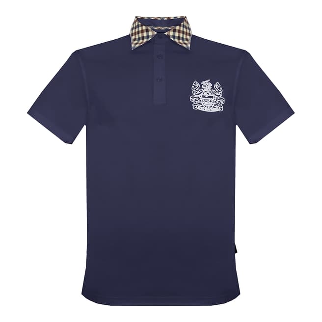Aquascutum Navy Check Collar Polo Shirt