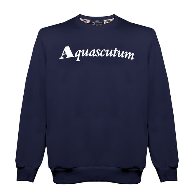 Aquascutum Navy Logo Crew Sweatshirt