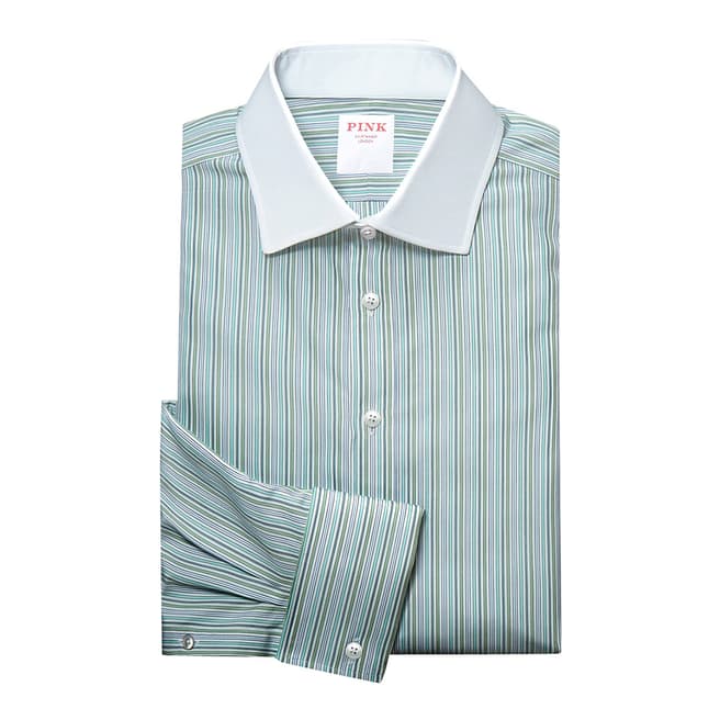 Thomas Pink Green Supraluxe Stripe Tailored Fit Shirt