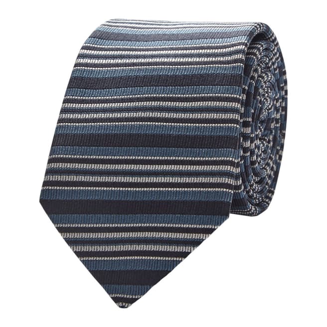 Thomas Pink Blue Navy Club Horizontal Stripe Tie