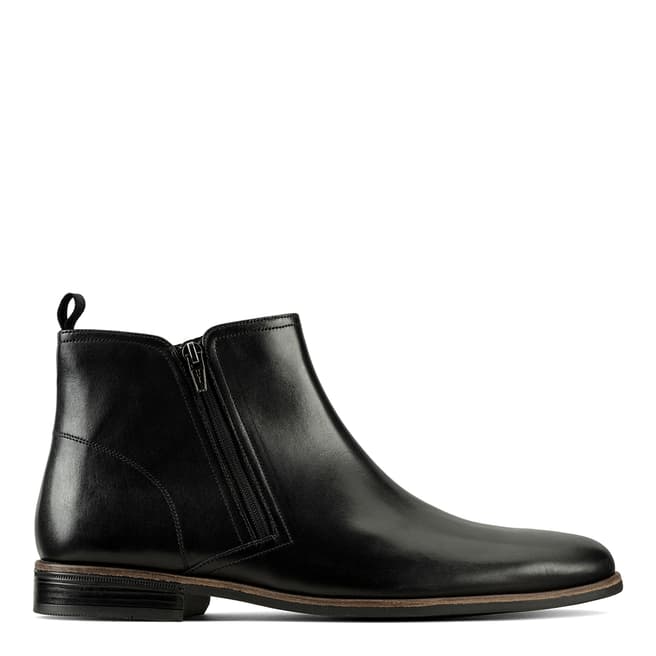 Clarks Black Leather Stanford Zip Boots