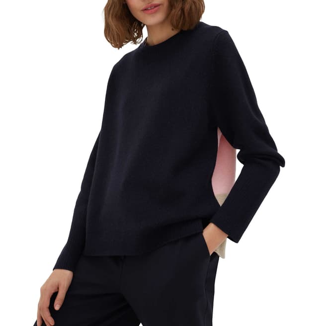 Chinti and Parker Navy Contrast Rib Cashmere Jumper
