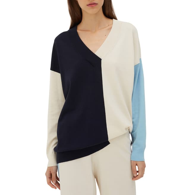 Chinti and Parker Cream/Navy Colour Block Cotton Jumper