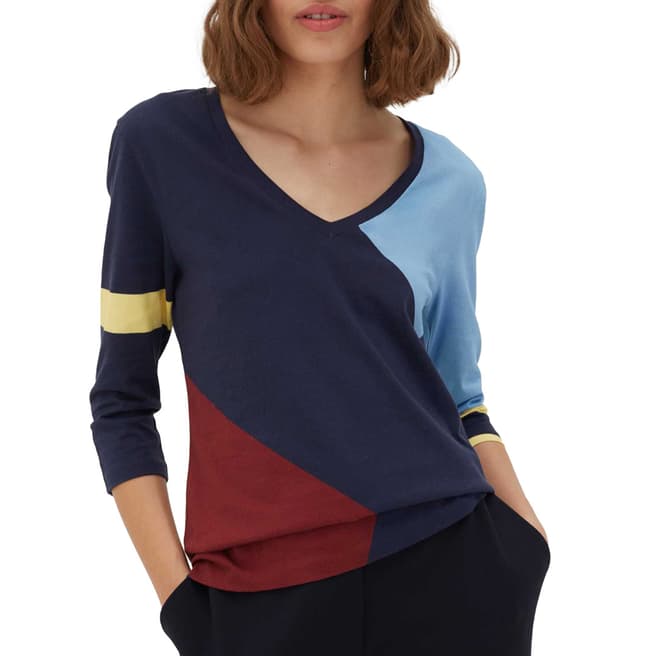 Chinti and Parker Navy/Multi Abstract Cotton Top