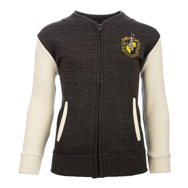 Harry Potter Kid's Grey/White Hufflepuff Varsity Jacket