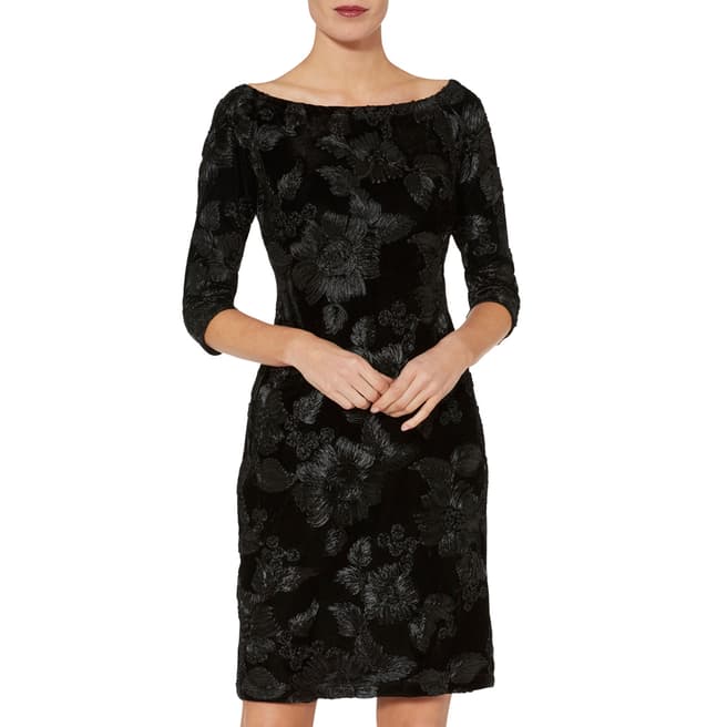 Gina Bacconi Black Carina Embroidered Velvet Dress