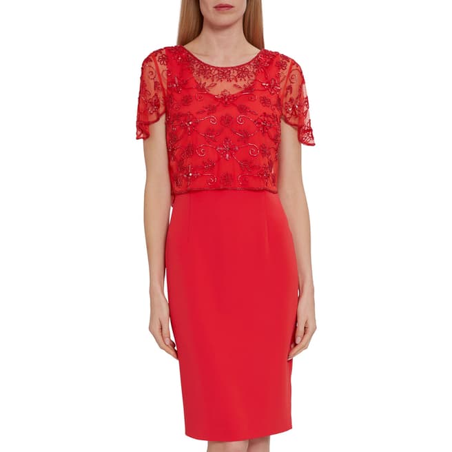 Gina Bacconi Hot Red Irma Beaded Overtop And Dress
