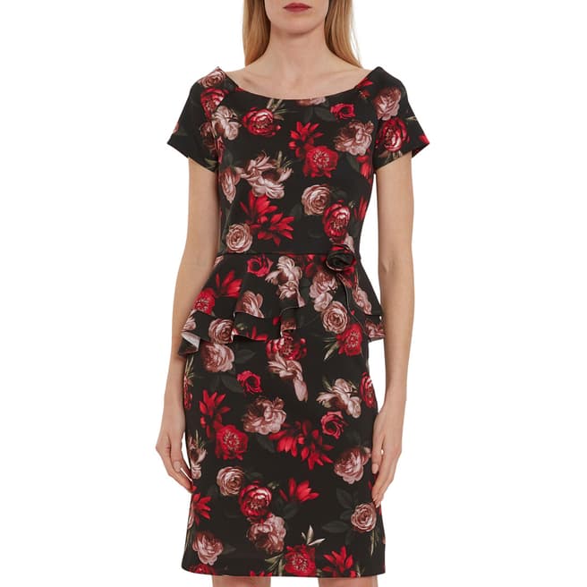 Gina Bacconi Black/Red Glorielle Floral Scuba Dress