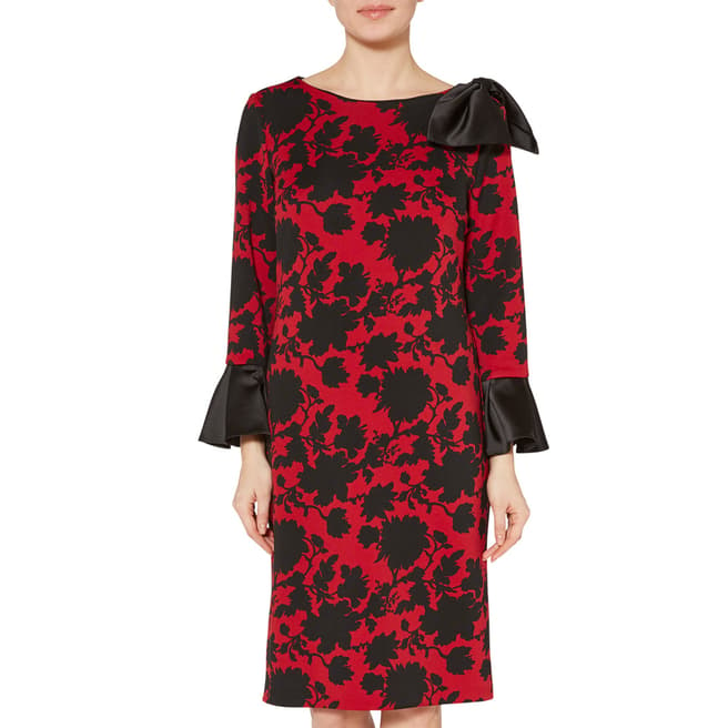 Gina Bacconi Red/Black Theresa Floral Scuba Dress