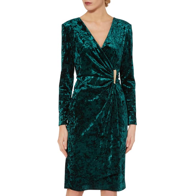 Gina Bacconi Velvet Dark Green Arabella Crushed Velvet Dress