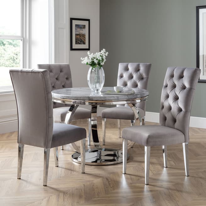 The Great Cabinet Company Philipe Round Faux Marble Dining Table & 4 Grey Dining Chairs