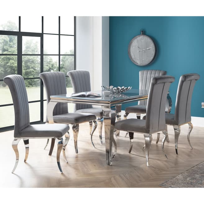 The Great Cabinet Company Balmoral Grey Glass Dining & 6 Grey Dining Chairs