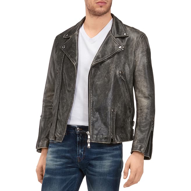 7 For All Mankind Grey Perfecto Leather Jacket