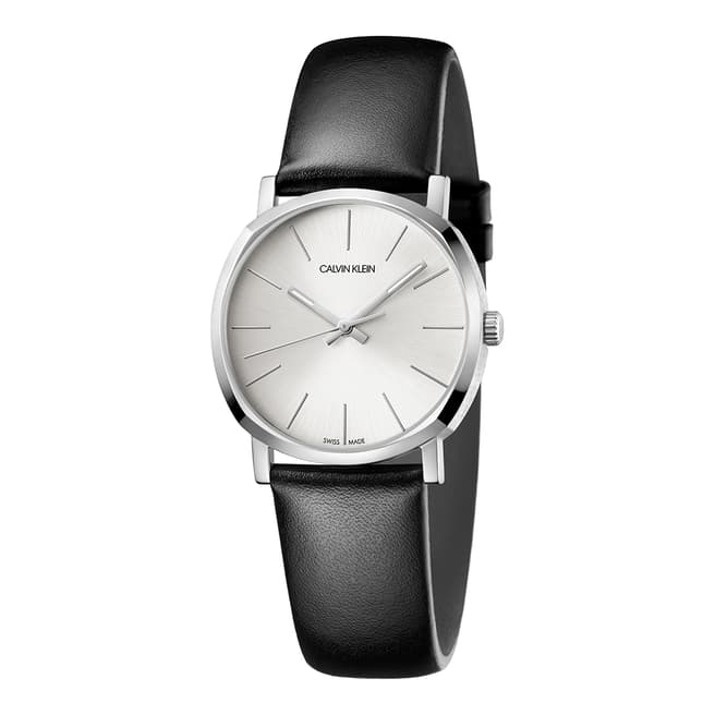 Calvin Klein Black Silver Posh Leather Watch 32mm
