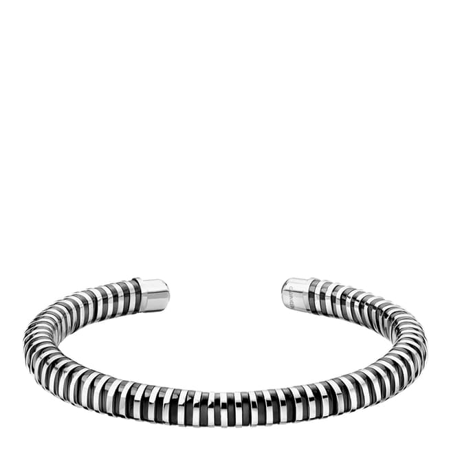 Calvin Klein Black Silver Open Spring Cuff Bracelet S