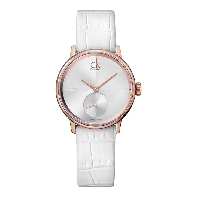 Calvin Klein White Rose Gold Accent Leather Watch 32mm