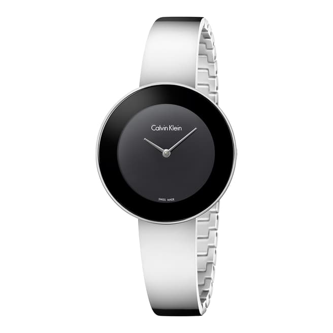 Calvin Klein Silver Black Dial Chic Leather Watch 38mm
