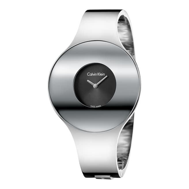 Calvin Klein Silver Black Dial Seamless Bangle Watch 21mm
